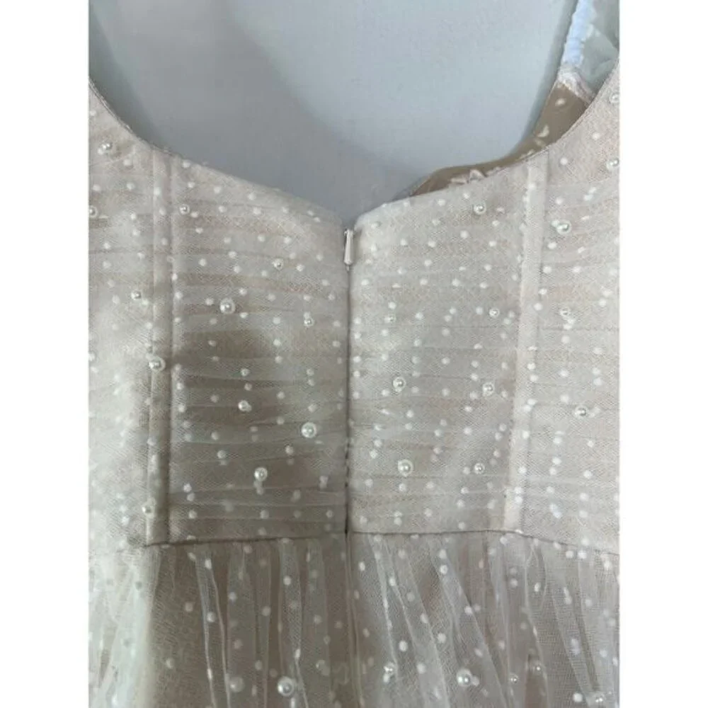 NEW By Watters Macaron Flock Dotted And Pearl Embellished Mini Dress Ivory - Picture 8 of 10